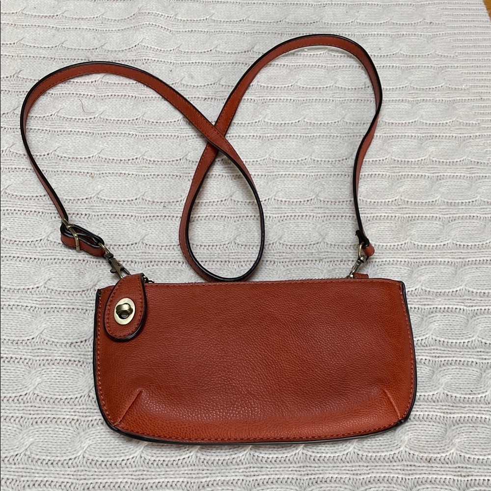 Joy Susan Mini Crossbody Wristlet Clutch Vegan Leather Burnt Orange